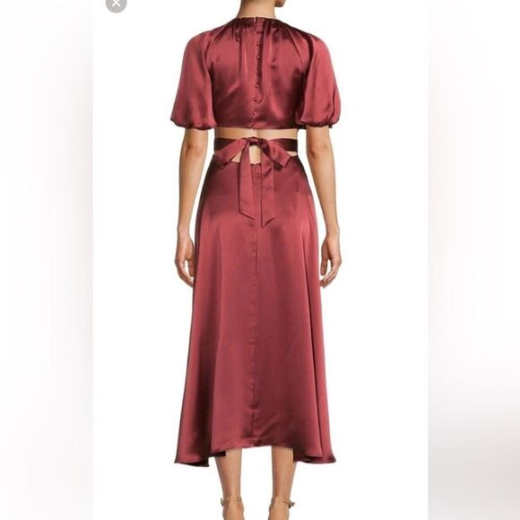 Antonio Melani Troian Cut-Out Short Puffed Sleeve Tie Back Midi Dress - Size 14 - Picture 2 of 8